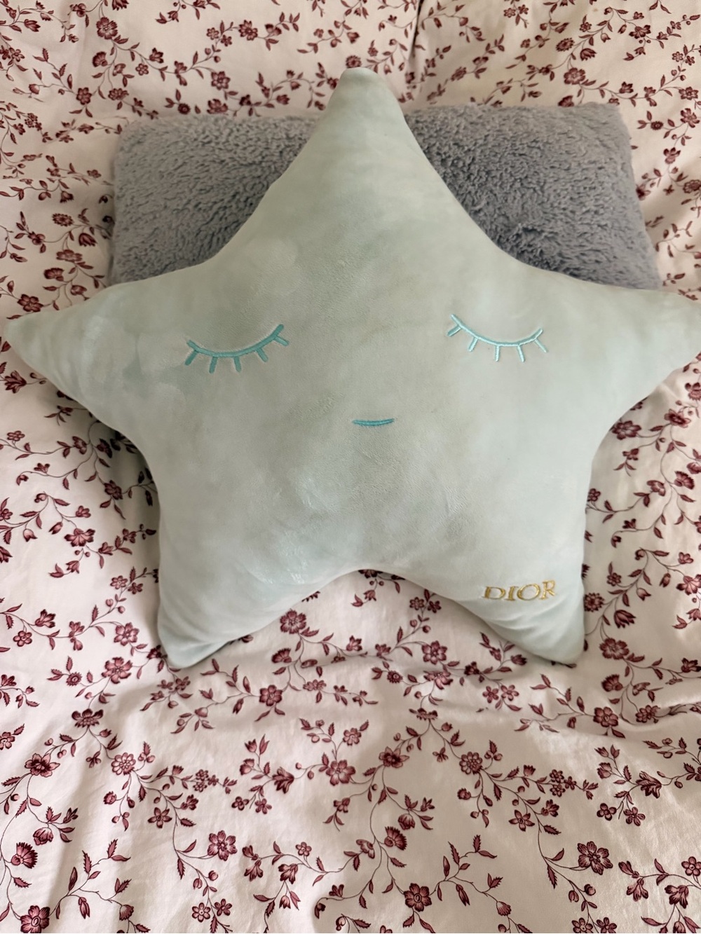 Dior Mint Green Star Plush Pillow with Gold Logo